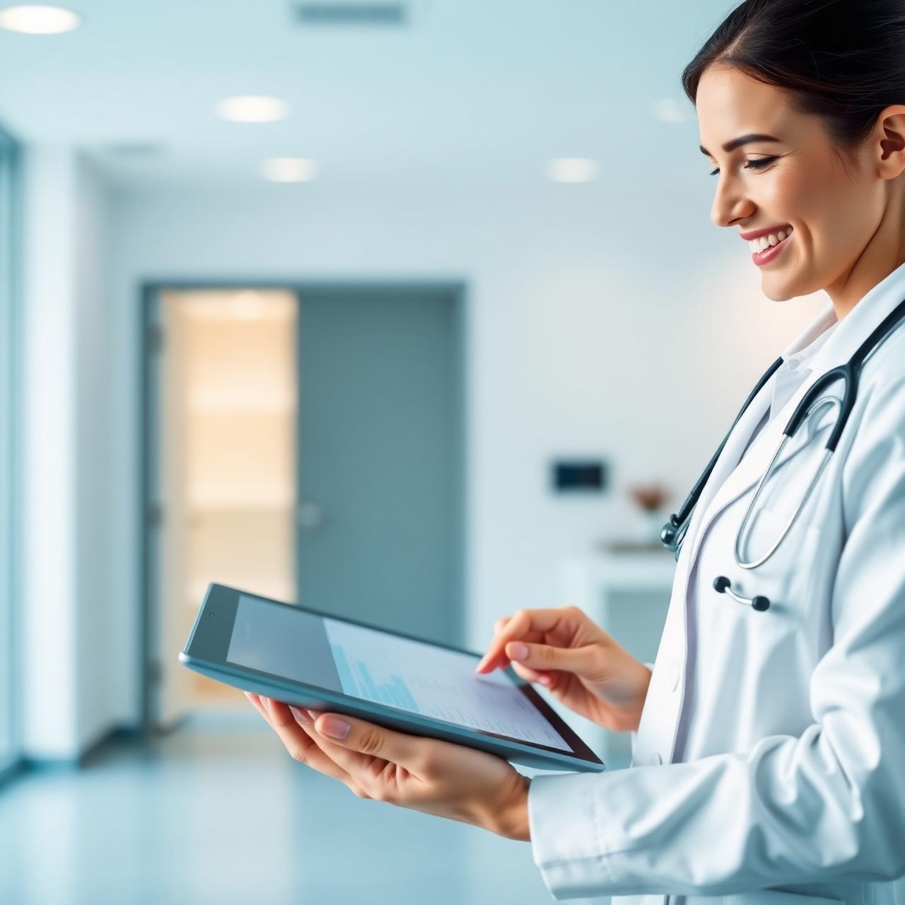 Healthcare professional reviewing medical billing analytics on a tablet